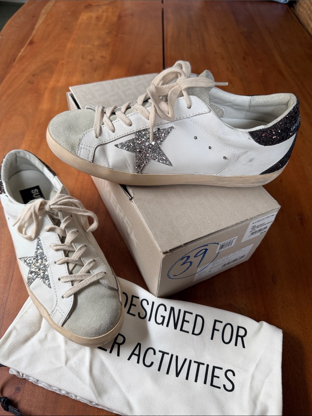 GOLDEN GOOSE Superstar Classic White/Ice/Silver/Coffee Brown Size 39 Worn Once